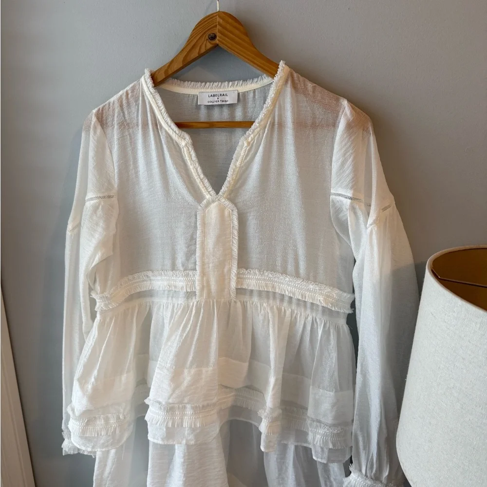 Labelrail‎ x Collyer Twins sheer mini dress with tiered skirt White